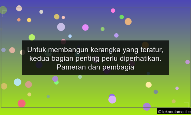 Untuk membangun kerangka yang teratur kedua bagian penting perlu diperhatikan Pameran dan pembagian pekerjaan memerlukan